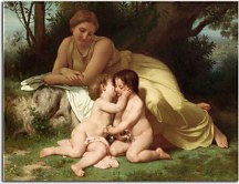 William-Adolphe Bouguereau - Young Woman Contemplating Two Embracing Children zs10171 - obraz
