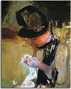 Young Woman Sewing in the Garden - Reprodukcia  zs17552
