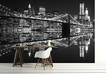 New York (Brooklyn Bridge night BW) - fototapeta 366x254 cm FXL0702