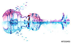 Fototapeta Roamantic love watercolour 87232452 - samolepiaca na stenu