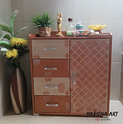 komoda namaľovaná šablónou, použtié minerálne metalické farby