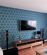 elegantná maľba na stene v obývačke - šablóna orientálny vzor
