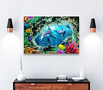 obraz delfíny pod vodou koraly ryby more