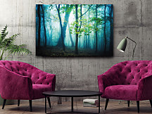 obrazy do obývačky lesná hmla medzi stromami