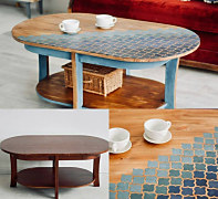 redizajn stola pomocou šablóny na maľovanie