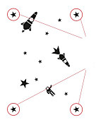 šablóna na maľovanie raketa kozmonaut a hviezdy