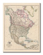 Obraz ako mapa na plátne Severná Amerika Stanfords1884 - WDC100335