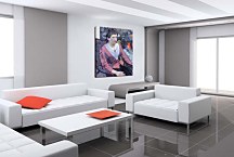 Portrait of woman against the Cezanne's still life with apples Obraz zs17180