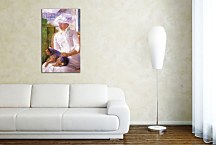 Susan on a balcony holding a dog Obraz zs17542